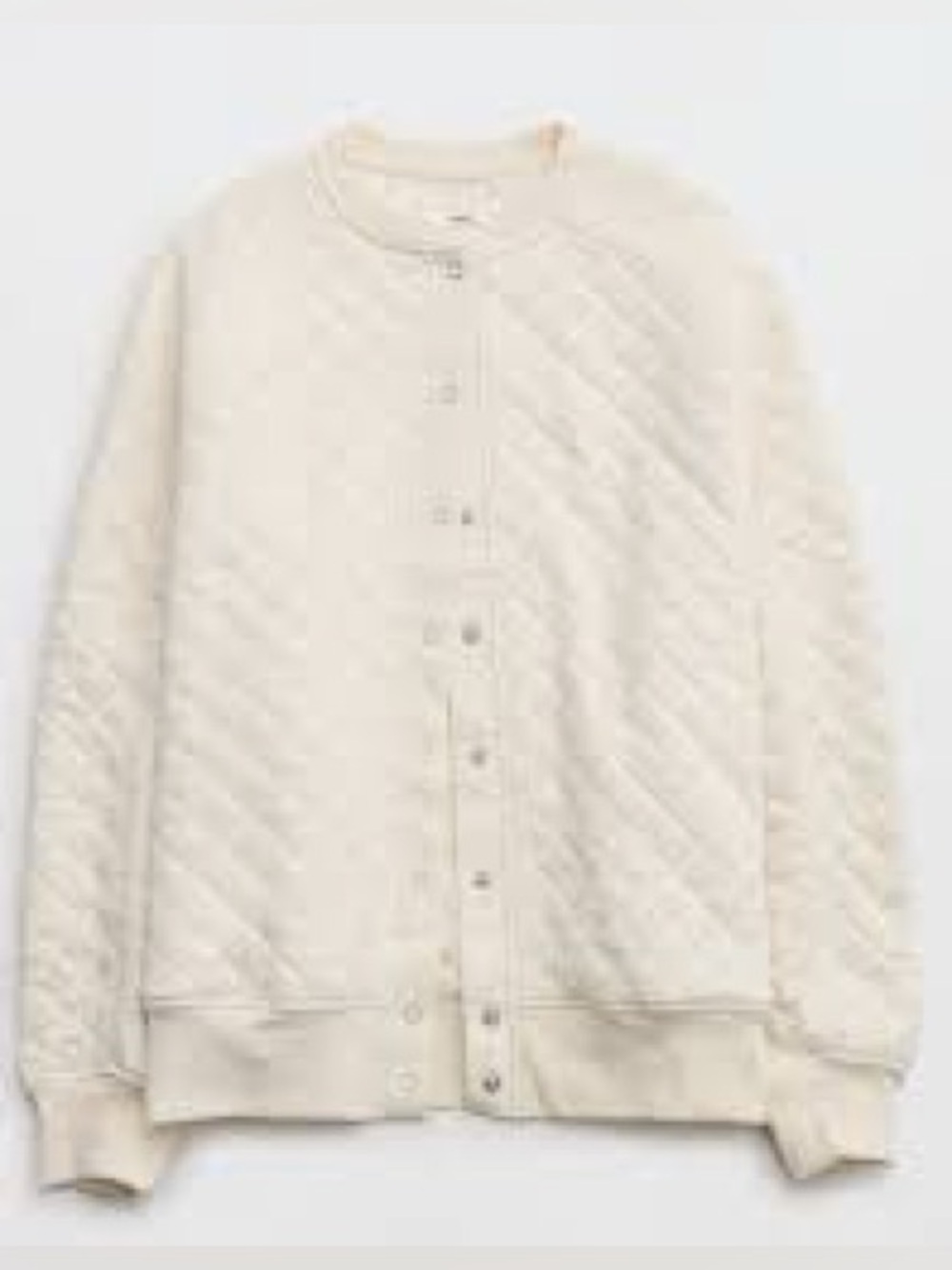 Aerie | Cream Quilted Button-Front Oversized Bomber Knit Jacket